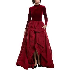 Marchesa Notte Womens  Stretch Velvet Gown, Red